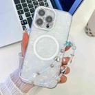 For iPhone 14 Pro Plating Texture Wristband MagSafe TPU Phone Case with Glitter Lens Film(White Shell Pattern) - 1