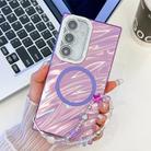 For Samsung Galaxy S24 FE 5G Plating Texture Wristband MagSafe TPU Phone Case with Glitter Lens Film(Purple Water Ripples) - 1