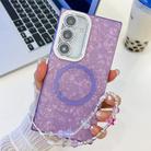 For Samsung Galaxy S24 FE 5G Plating Texture Wristband MagSafe TPU Phone Case with Glitter Lens Film(Purple Shell Pattern) - 1