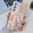 For Samsung Galaxy S24 FE 5G Plating Texture Wristband MagSafe TPU Phone Case with Glitter Lens Film(Pink Feathers) - 1