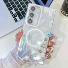 For Samsung Galaxy A15 5G Plating Texture Wristband MagSafe TPU Phone Case with Glitter Lens Film(White Feather Yarn) - 1