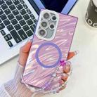 For Samsung Galaxy S24 Ultra 5G Plating Texture Wristband MagSafe TPU Phone Case with Glitter Lens Film(Purple Water Ripples) - 1