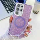 For Samsung Galaxy S24 Ultra 5G Plating Texture Wristband MagSafe TPU Phone Case with Glitter Lens Film(Purple Shell Pattern) - 1