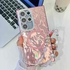 For Samsung Galaxy S24 Ultra 5G Plating Texture Wristband MagSafe TPU Phone Case with Glitter Lens Film(Pink Wrinkles) - 1