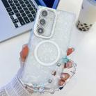 For Samsung Galaxy S24+ 5G Plating Texture Wristband MagSafe TPU Phone Case with Glitter Lens Film(White Shell Pattern) - 1