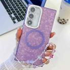 For Samsung Galaxy S24+ 5G Plating Texture Wristband MagSafe TPU Phone Case with Glitter Lens Film(Purple Shell Pattern) - 1