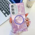 For Samsung Galaxy S24+ 5G Plating Texture Wristband MagSafe TPU Phone Case with Glitter Lens Film(Purple Tinfoil Texture) - 1