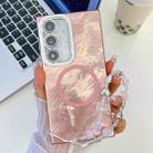 For Samsung Galaxy A25 5G Plating Texture Wristband MagSafe TPU Phone Case with Glitter Lens Film(Pink Tinfoil Texture) - 1