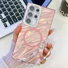 For Samsung Galaxy S23 Ultra 5G Plating Texture Wristband MagSafe TPU Phone Case with Glitter Lens Film(Pink Water Ripples) - 1