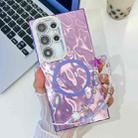 For Samsung Galaxy S23 Ultra 5G Plating Texture Wristband MagSafe TPU Phone Case with Glitter Lens Film(Purple Wrinkles) - 1