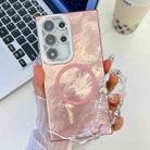 For Samsung Galaxy S23 Ultra 5G Plating Texture Wristband MagSafe TPU Phone Case with Glitter Lens Film(Pink Tinfoil Texture) - 1