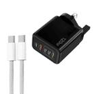 120W PD3.0 3 Type-C 2 USB Multi Port Quick Charger with Type-C to Type-C Cable, UK Plug(Black) - 1