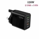 120W PD3.0 3 Type-C 2 USB Multi Port Quick Charger with Type-C to Type-C Cable, UK Plug(Black) - 2