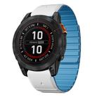 For Garmin Fenix 7 / Fenix 7 Pro Dual Color Magnetic Quick Release 22mm Silicone Watch Band(White+Sky Blue) - 1