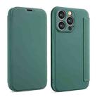 For iPhone 16 Pro Imitate Liquid Skin Feel Leather Phone Case with Card Slots(Dark Green) - 1