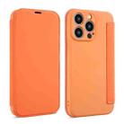 For iPhone 16 Pro Imitate Liquid Skin Feel Leather Phone Case with Card Slots(Orange) - 1