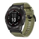 For Garmin Fenix 7X Pro Nylon Canvas Quick Release 26mm Watch Band(Olive Green) - 1