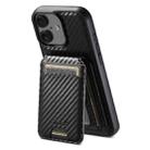 For iPhone 16 Plus Suteni TXWH18 Carbon Fiber Texture Detachable Wallet MagSafe Phone Case(Black) - 1