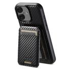 For iPhone 16 Suteni TXWH18 Carbon Fiber Texture Detachable Wallet MagSafe Phone Case(Black) - 1