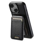 For iPhone 15 Plus Suteni TXWH18 Carbon Fiber Texture Detachable Wallet MagSafe Phone Case(Black) - 1