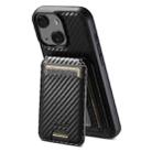 For iPhone 14 Suteni TXWH18 Carbon Fiber Texture Detachable Wallet MagSafe Phone Case(Black) - 1