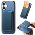 For iPhone 16 Plus Retro Magsafe Card Bag PU Back Cover Phone Case(Blue) - 1