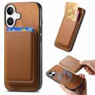 For iPhone 16 Plus Retro Magsafe Card Bag PU Back Cover Phone Case(Brown) - 1