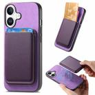 For iPhone 16 Retro Magsafe Card Bag PU Back Cover Phone Case(Purple) - 1