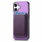 For iPhone 16 Retro Magsafe Card Bag PU Back Cover Phone Case(Purple) - 2