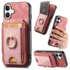 For iPhone 16 Retro Splitable Magnetic Stand Card Bag Leather Phone Case(Pink) - 1