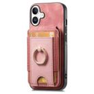 For iPhone 16 Retro Splitable Magnetic Stand Card Bag Leather Phone Case(Pink) - 2