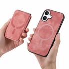 For iPhone 16 Retro Splitable Magnetic Stand Card Bag Leather Phone Case(Pink) - 3