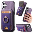 For iPhone 16 Retro Splitable Magnetic Stand Card Bag Leather Phone Case(Purple) - 1