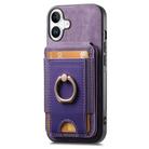 For iPhone 16 Retro Splitable Magnetic Stand Card Bag Leather Phone Case(Purple) - 2