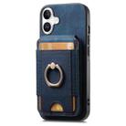 For iPhone 16 Retro Splitable Magnetic Stand Card Bag Leather Phone Case(Blue) - 2