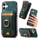 For iPhone 16 Retro Splitable Magnetic Stand Card Bag Leather Phone Case(Green) - 1