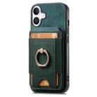 For iPhone 16 Retro Splitable Magnetic Stand Card Bag Leather Phone Case(Green) - 2