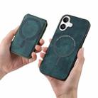 For iPhone 16 Retro Splitable Magnetic Stand Card Bag Leather Phone Case(Green) - 3