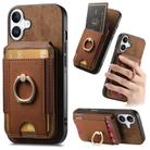 For iPhone 16 Retro Splitable Magnetic Stand Card Bag Leather Phone Case(Brown) - 1