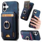 For iPhone 16 Plus Retro Splitable Magnetic Stand Card Bag Leather Phone Case(Blue) - 1