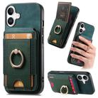 For iPhone 16 Plus Retro Splitable Magnetic Stand Card Bag Leather Phone Case(Green) - 1