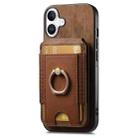 For iPhone 16 Plus Retro Splitable Magnetic Stand Card Bag Leather Phone Case(Brown) - 2