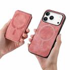 For iPhone 17 Pro Max Retro Splitable Magnetic Stand Card Bag Leather Phone Case(Pink) - 2
