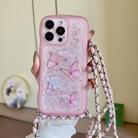 For iPhone 16 Pro Max Crossbody Wave Edge Butterfly TPU Phone Case(Pink) - 1