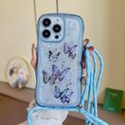 For iPhone 16 Pro Max Crossbody Wave Edge Butterfly TPU Phone Case(Blue) - 1