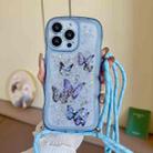 For iPhone 16 Pro Crossbody Wave Edge Butterfly TPU Phone Case(Blue) - 1