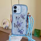 For iPhone 16 Plus Crossbody Wave Edge Butterfly TPU Phone Case(Blue) - 1