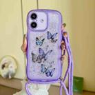 For iPhone 16 Plus Crossbody Wave Edge Butterfly TPU Phone Case(Purple) - 1