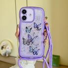 For iPhone 16 Crossbody Wave Edge Butterfly TPU Phone Case(Purple) - 1