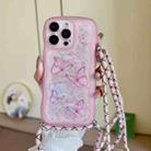 For iPhone 15 Pro Max Crossbody Wave Edge Butterfly TPU Phone Case(Pink) - 1